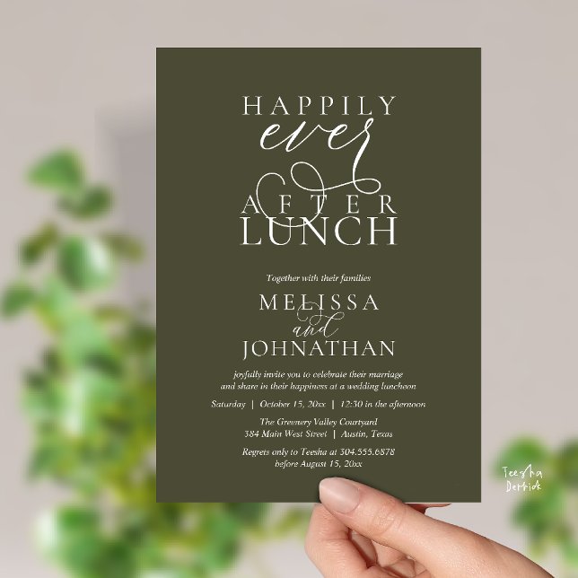 Wedding Lunch Invites, Elegant Happily Ever After Inbjudningar (Wedding Lunch Invites, Elegant Happily Ever After Invitation Card in Olive Green)