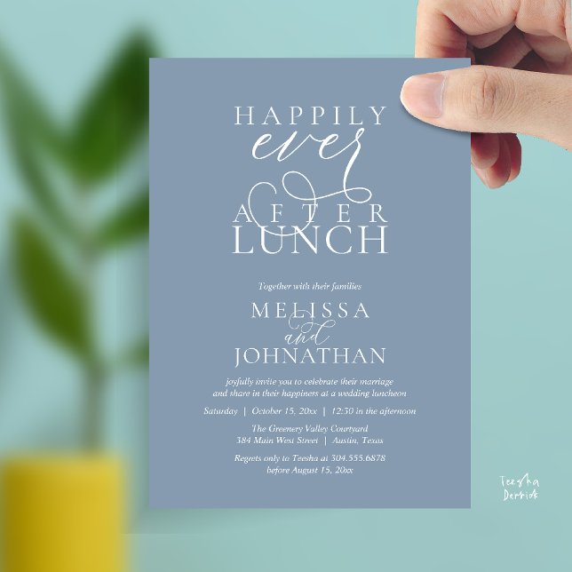 Wedding Lunch Invites, Elegant Happily Ever After Inbjudningar (Wedding Lunch Invites, Elegant Happily Ever After Invitation Card in Dusty Blue)