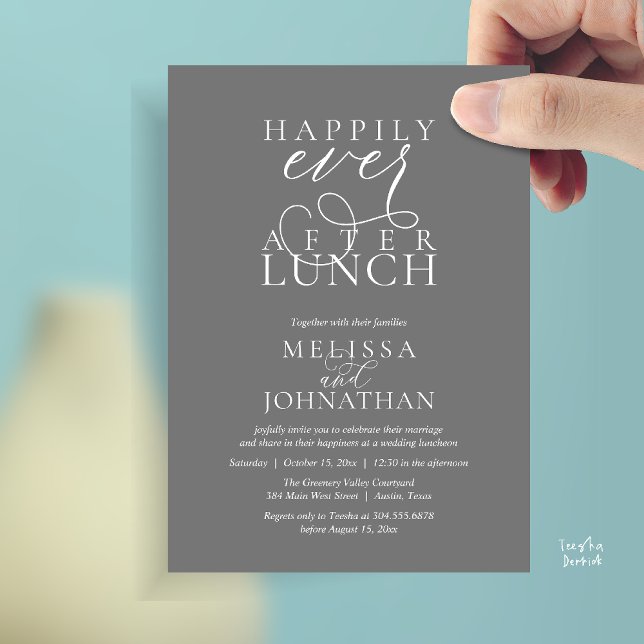 Wedding Lunch Invites, Elegant Happily Ever After Inbjudningar (Wedding Lunch Invites, Elegant Happily Ever After Invitation Card in Dark Grey)