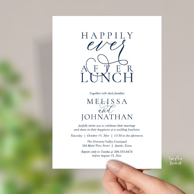 Wedding Lunch Invites, Elegant Happily Ever After Inbjudningar (Wedding Lunch Invites, Elegant Happily Ever After Invitation Card in Navy Blue)