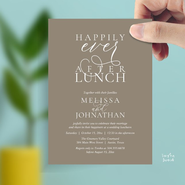 Wedding Lunch Invites, Elegant Happily Ever After Inbjudningar (Wedding Lunch Invites, Elegant Happily Ever After Invitation Card in Warm Taupe)