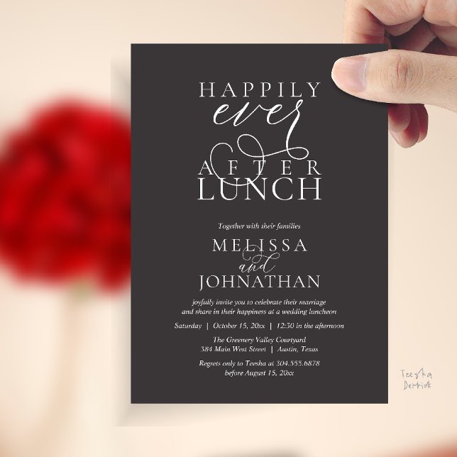 Wedding Lunch Invites, Elegant Happily Ever After Inbjudningar (Wedding Lunch Invites, Elegant Happily Ever After Invitation Card in Charcoal Grey)