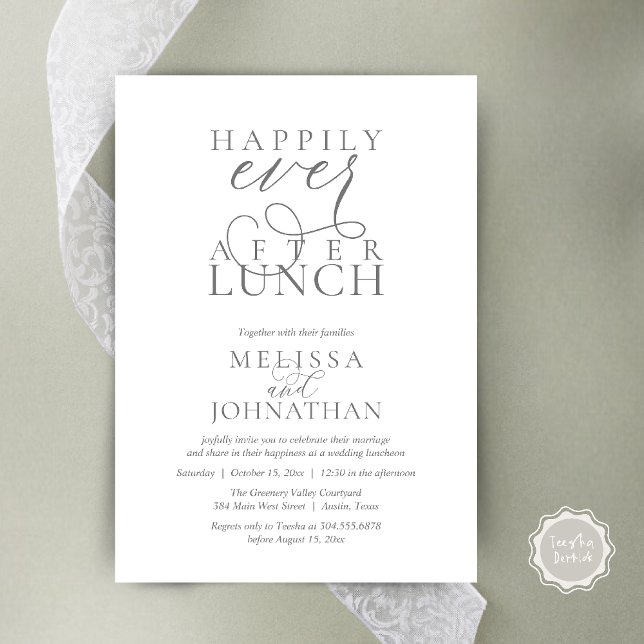 Wedding Lunch Invites, Elegant Happily Ever After Inbjudningar (Wedding Lunch Invites, Elegant Happily Ever After Invitation Card in Dark Grey)
