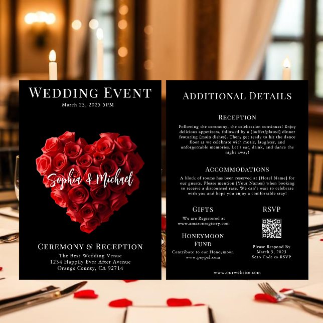 Wedding Magazine Cover All in One Inbjudningar (Wedding Invitation Red Roses in the Shape of a Heart- Black White and Red)