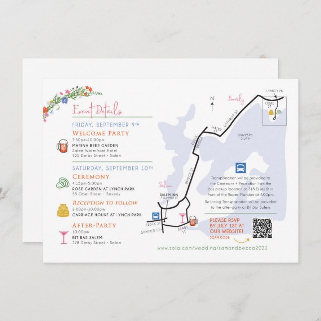 Wedding Map Enclosure Card - Custom Design Rebecca Tilläggskort (Fram/baksida)