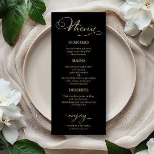 Wedding Menu Elegant Black Gold Faux Foil Script Meny