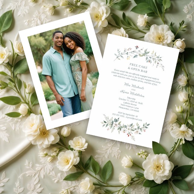 Wedding Minimalist Green Flowers & Branches Photo Inbjudningar (Wedding Minimalist Green Shades Flowers & Branches Photo Engagement Party Invitations Cards.)