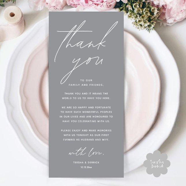Wedding Minimalist Wedding Dinner Thank You Card Program (Wedding Minimalist Wedding Dinner Brunch Lunch Reception Thank You Card in Chill Grey)