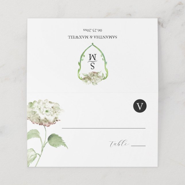 Wedding Monogram Hydrangea Escort Cards Placeringskort (Utvändigt utvikt)