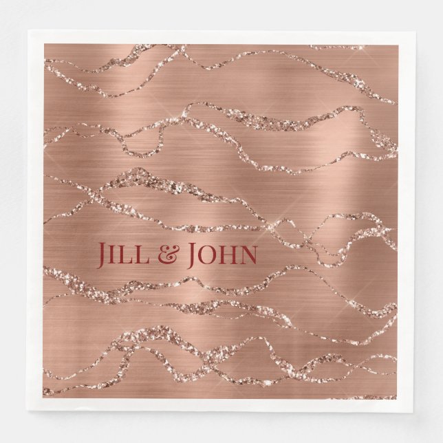 Wedding Napkins Rose Gold Abstract Agate  Pappersservett (Framsida)