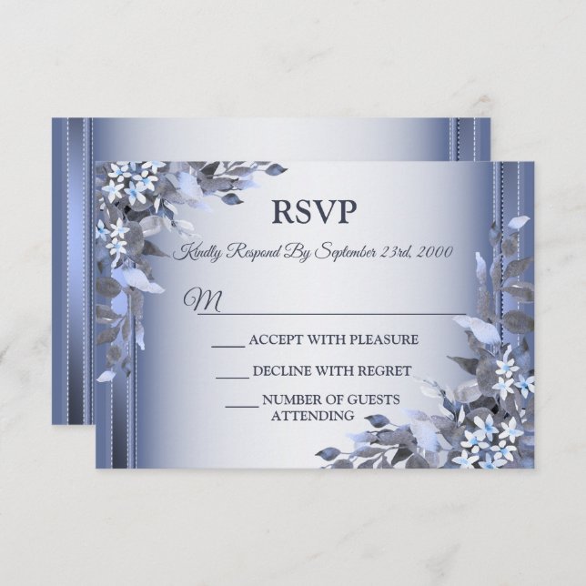 Wedding Navy Blue Floral Silver Gray Party OSA Kort (Fram/baksida)