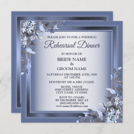 Wedding Navy Blue Floral Silver Rehearsal Dinner Inbjudningar