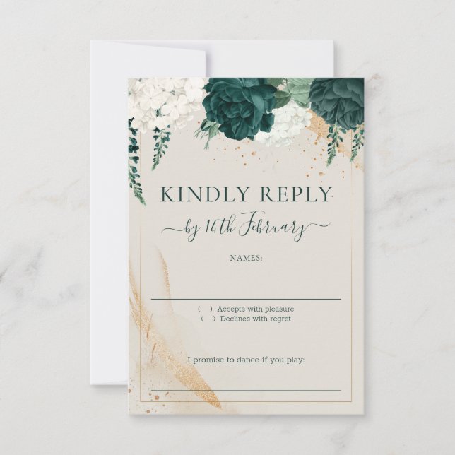 Wedding Neutral Cream Signature Emerald Green Rose OSA Kort (Framsida)