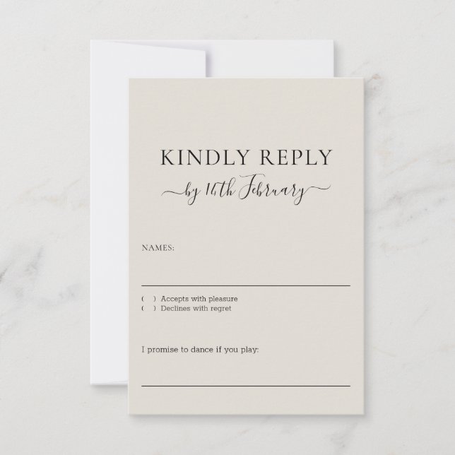 Wedding Neutral Cream Signature Kindly Reply OSA Kort (Framsida)