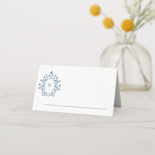 Wedding or event place card Teal Monogram Placeringskort (Baksida)