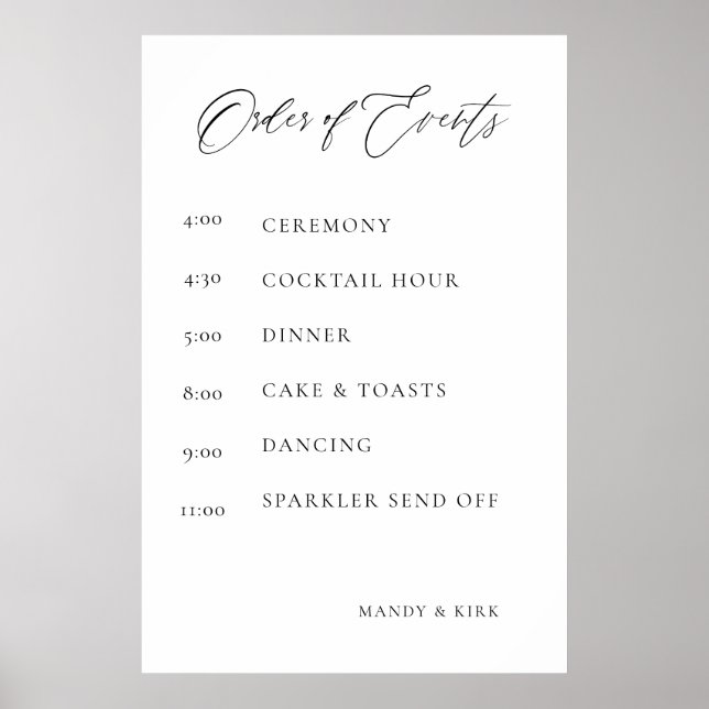 Wedding Order of Events Sign | Elegant Minimal  Poster (Framsidan)