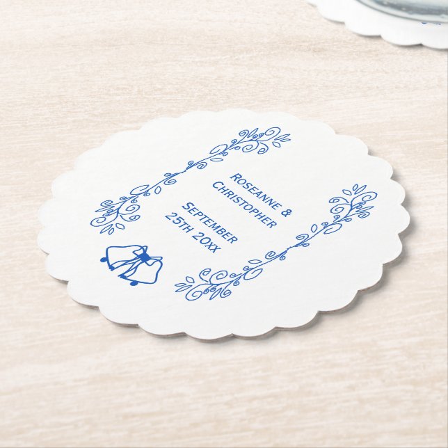 Wedding Paper Coaster Blue Sapphire Bells Underlägg Papper (Vinklad)