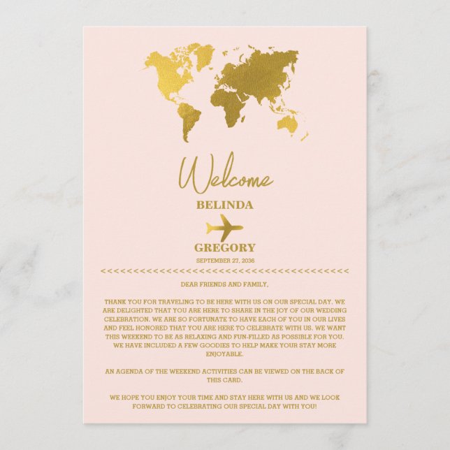 Wedding Passport Gold Blush Pink Itinerary Program (Framsida)