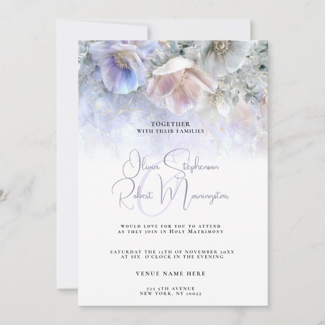 Wedding | Pastel Peony Inbjudningar (Framsida)