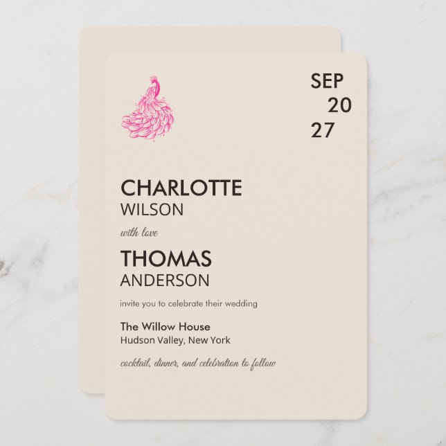 Wedding Peacock Botanical | Couture Art Inbjudningar (Fram/baksida)