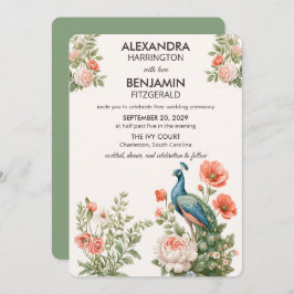 Wedding Peacock Botanical | Vintage Floral Art Inbjudningar
