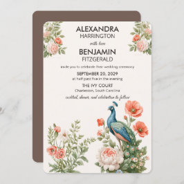 Wedding Peacock Botanical | Vintage Floral Art Inbjudningar