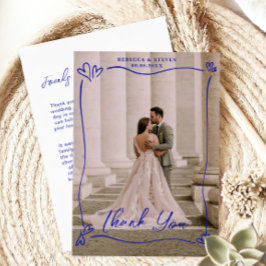 Wedding Photo Blue Doodle Heart Overprint Border Tack Kort
