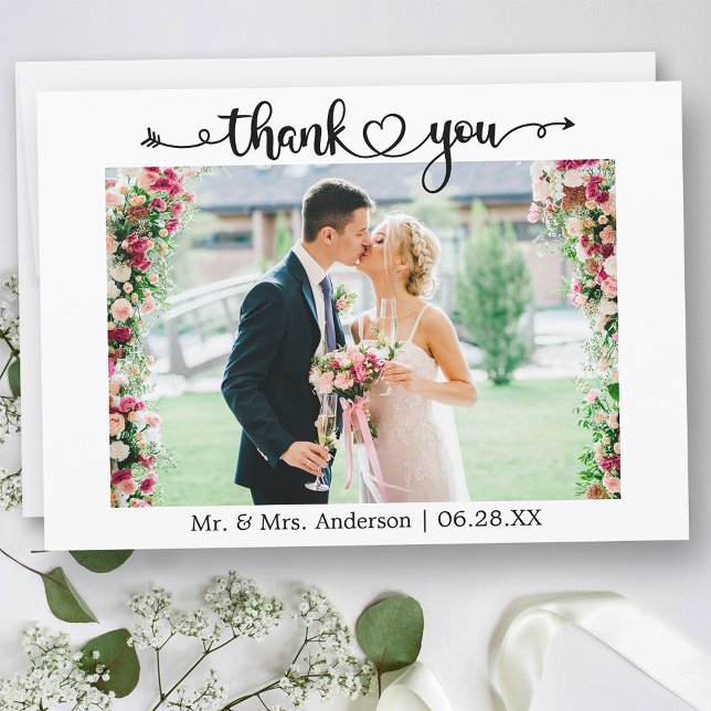 Wedding Photo Calligraphy Script Heart  Tack Kort (Customize to change your personalized text size or text style.)