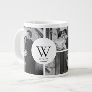 Wedding Photo Collage Mug with Initial & Date Jumbo Mugg