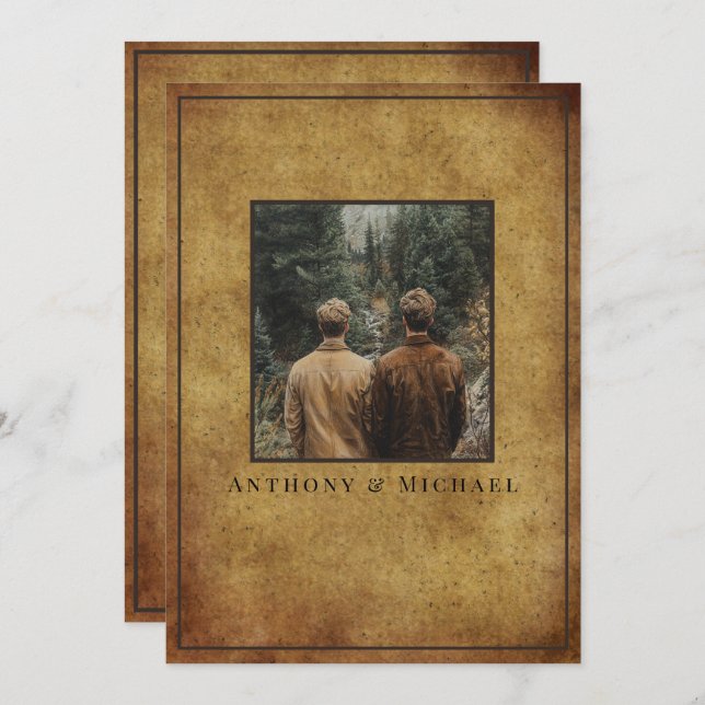 Wedding Photo Elegant Brown Grunge Background   Inbjudningar (Fram/baksida)