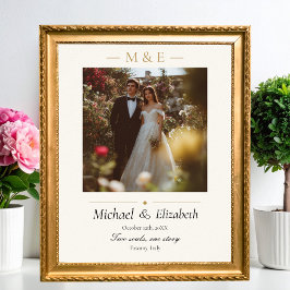 Wedding Photo Elegant Cream Gold Modern Custom Poster