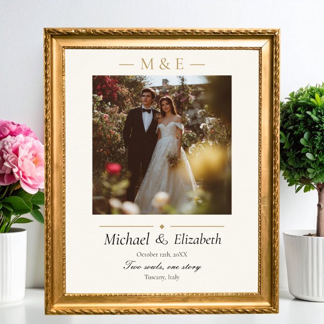 Wedding Photo Elegant Ivory Gold Modern Custom Poster (Skapare uppladdad)