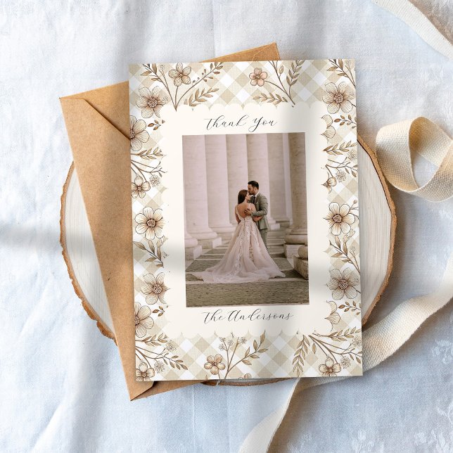 Wedding Photo Guest Appreciation Gingham Floral Tack Kort (Skapare uppladdad)