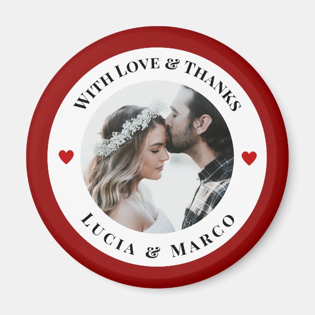 Wedding Photo in White Circle with Red Heart Magnet (Framsidan)