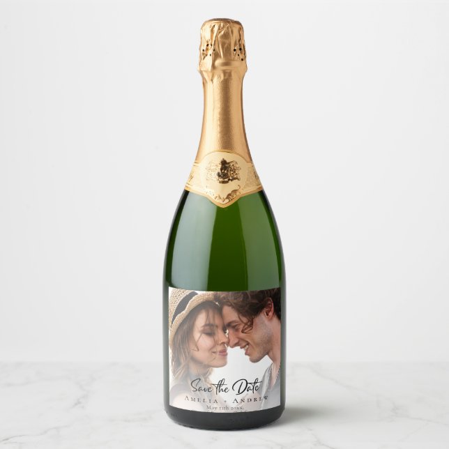 Wedding Photo Save the Date Sparkling Wine Label (Framsida)
