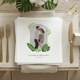Wedding Photo Tropical Greenery Custom Name Date Pappersservett