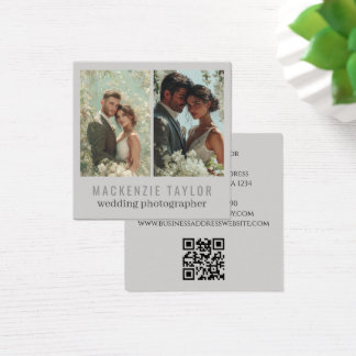 Wedding Photographer 2 Photo Personalized QR Code Fyrkantigt Visitkort
