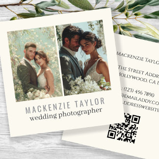 Wedding Photographer 2 Photo Personalized QR Code Fyrkantigt Visitkort