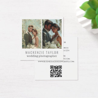Wedding Photographer 2 Photo Personalized QR Code Fyrkantigt Visitkort