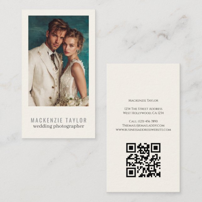 Wedding Photographer Photo Personalized QR Code Visitkort (Fram/baksida)