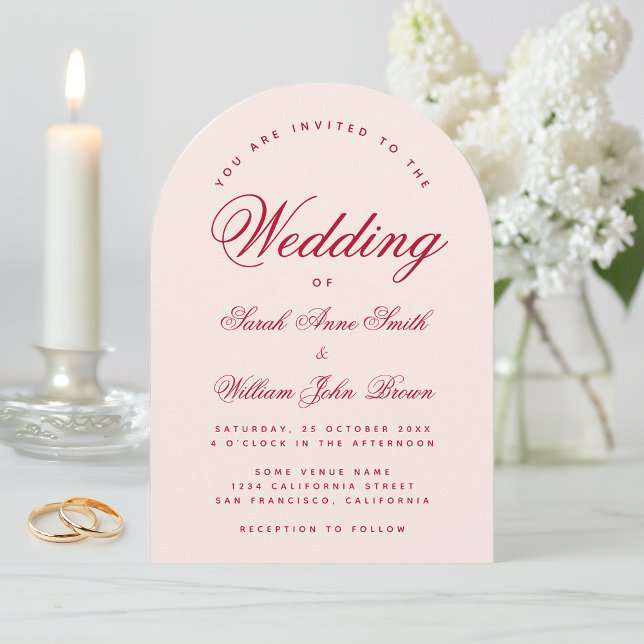 Wedding Pink Arch Red Script Simple Calligraphy  Inbjudningar (Skapare uppladdad)
