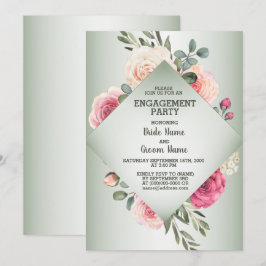 Wedding Pink Floral Rustic Green Engagement Party Inbjudningar