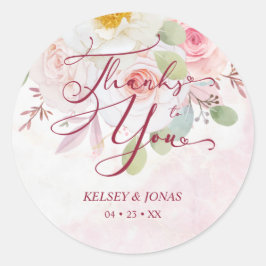 Wedding Pink Floral Thanks to You Whimsical Quote Runt Klistermärke