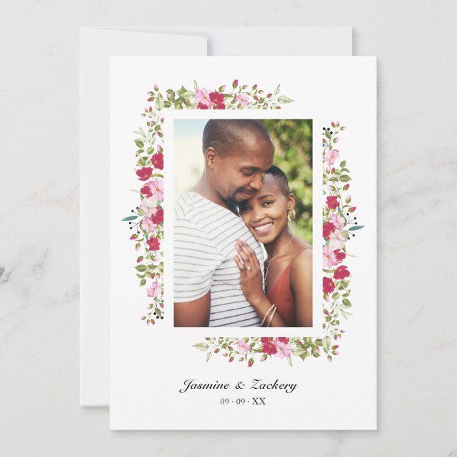 Wedding Pink & Red Shades Flowers & Branches Photo Inbjudningar (Framsida)