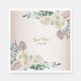 Wedding Pink Rose Watercolor Golden Dusty Party Pappersservett