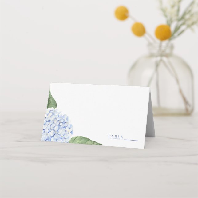 Wedding Place Cards, Blue Hydrangea Classic Escort Placeringskort (Framsida)