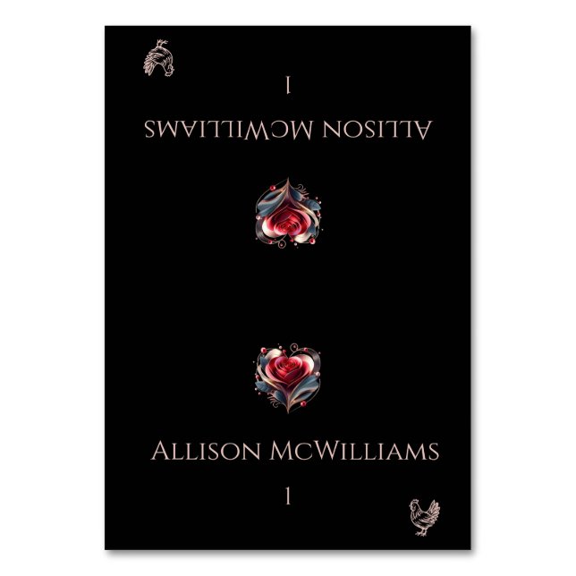 Wedding Place cards-Chicken Icon-Heart Shaped Rose Bordsnummer (Framsidan)