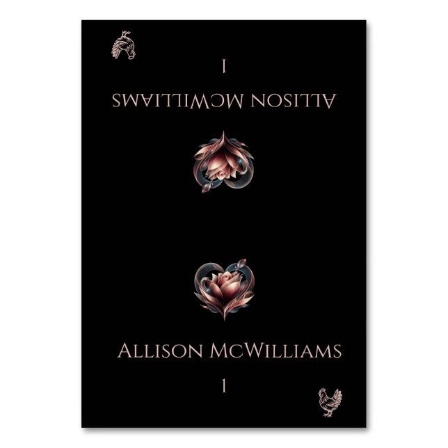 Wedding Place cards-Chicken Icon-Rose with Heart Bordsnummer (Framsidan)