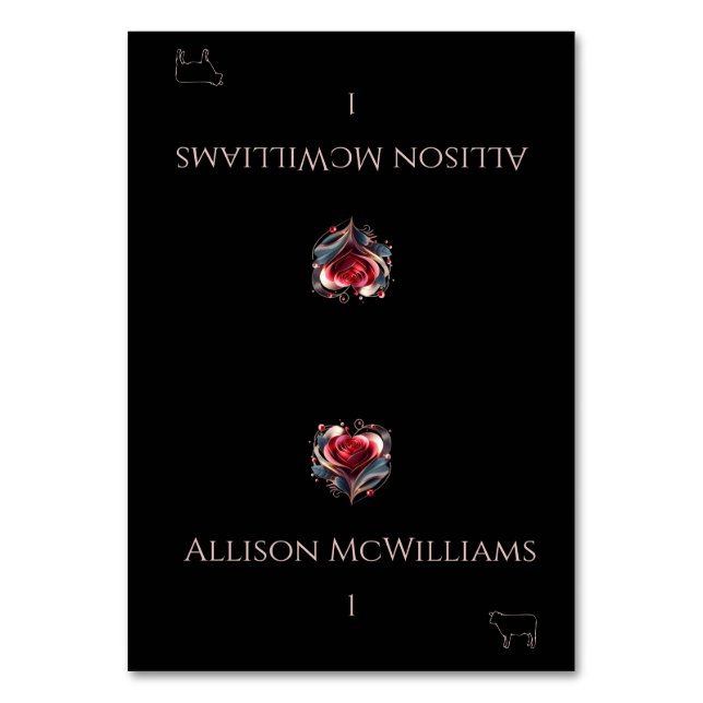 Wedding Place cards-Meat Icon-Heart Shaped Rose Bordsnummer (Framsidan)