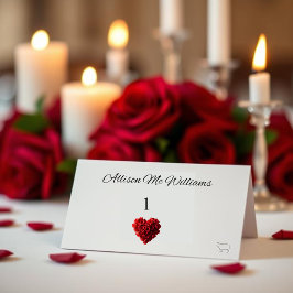 Wedding Place Cards Meat Icon-Red Roses Bordsnummer